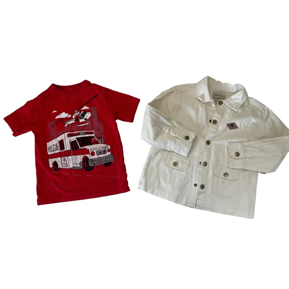 Boys 4T Clothing Bundle‎ OshKosh Stitch & Stone Jacket Pajamas Graphic Tee 8pc